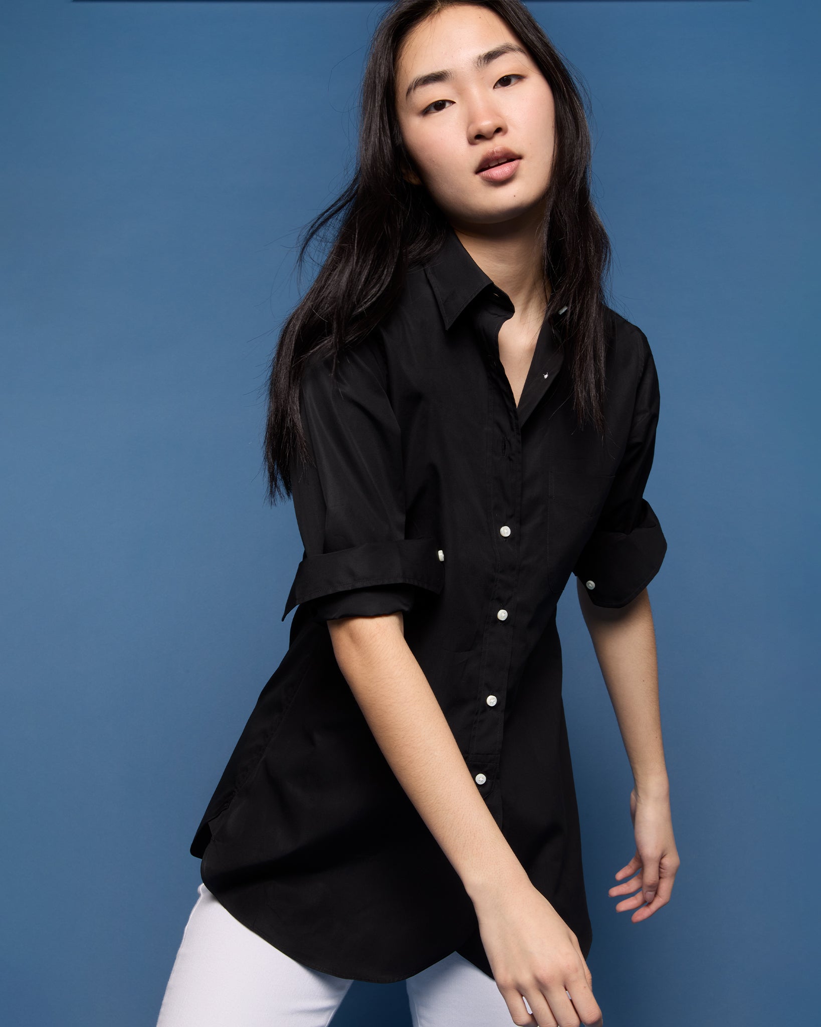 Boyfriend Shirt in Black Poplin