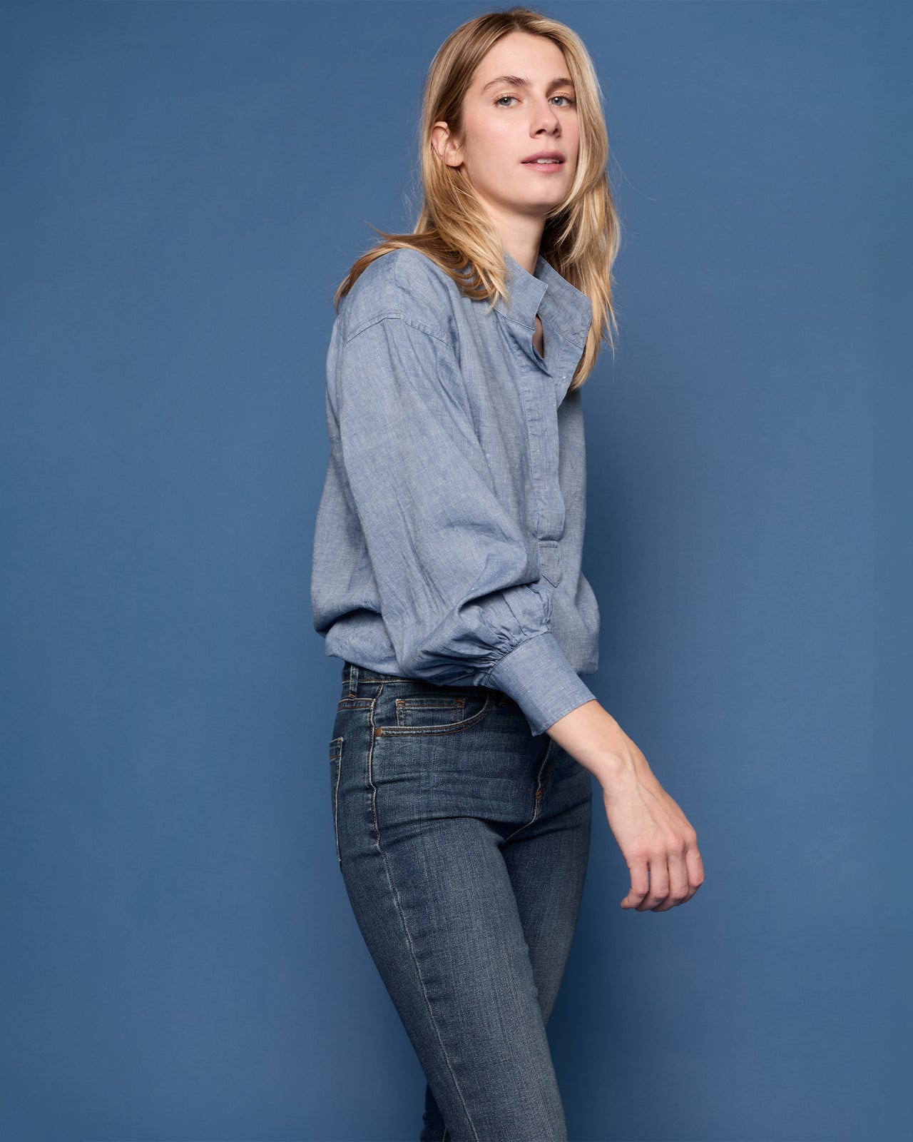 Anaya Popover Shirt in Indigo Cotolino Chambray