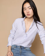 Load image into Gallery viewer, Frill Shirt in White/Blue Graph Check Poplin
