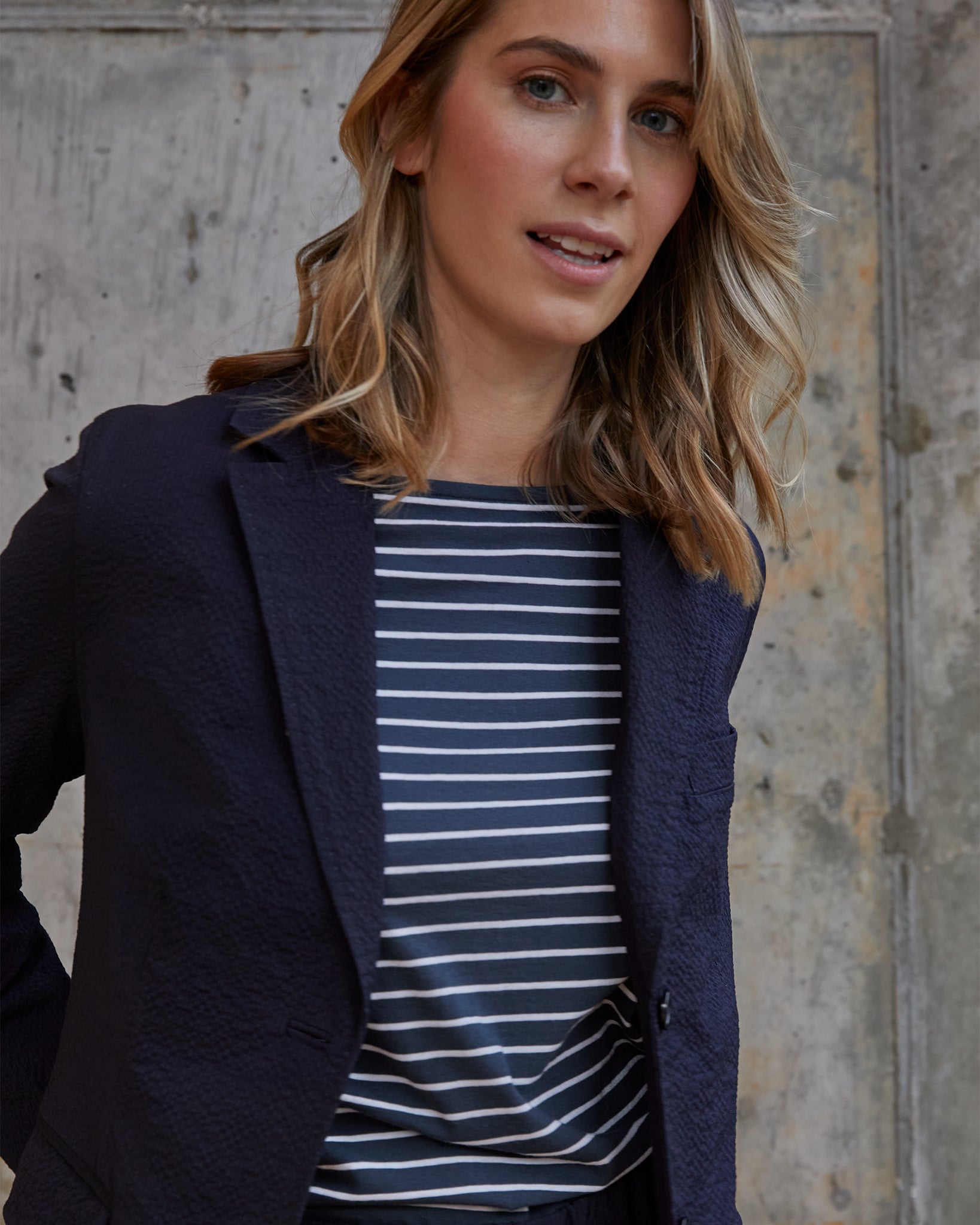 Sarah Jacket in Navy Wool Seersucker