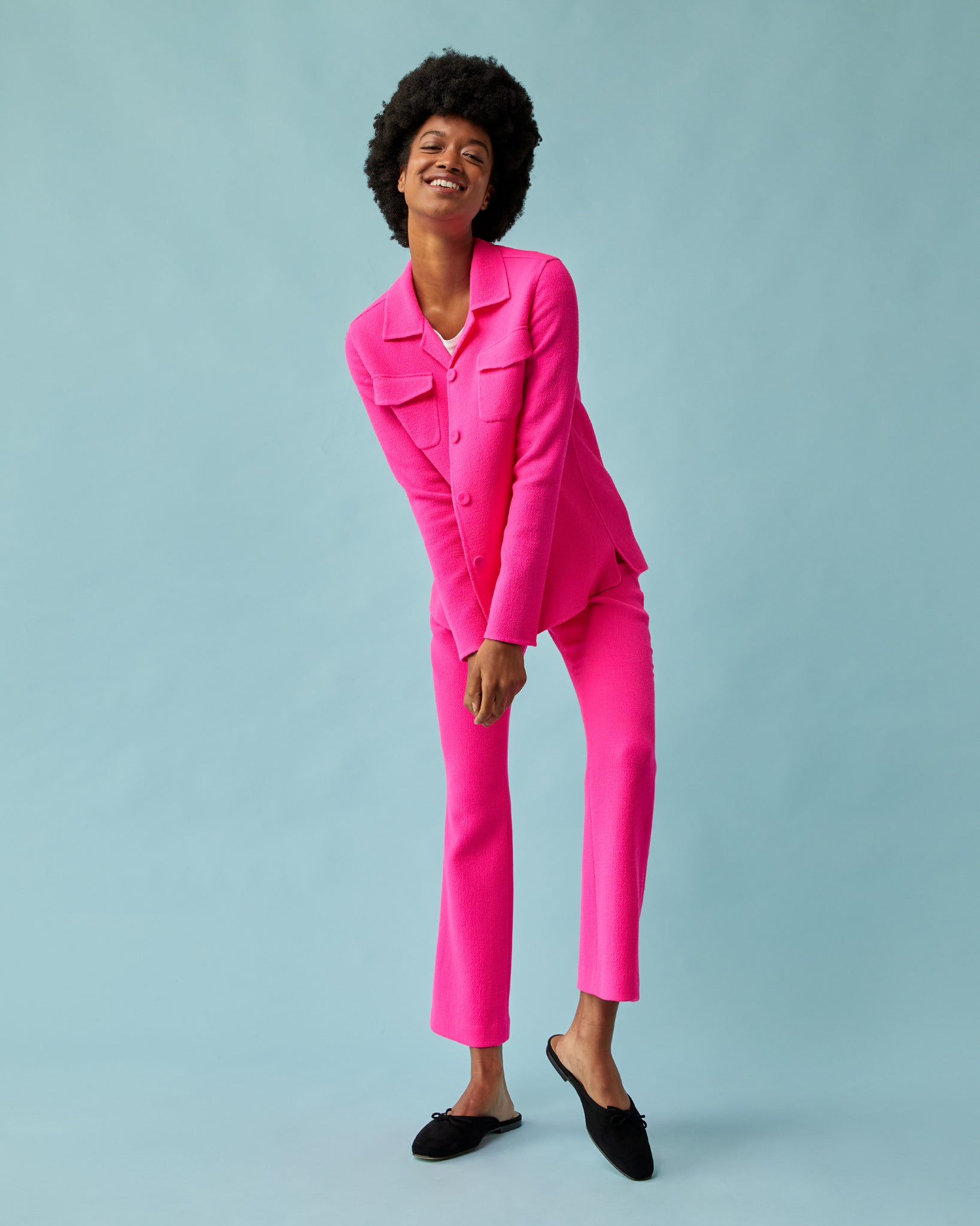 Faye Flare Cropped Pant in Fluorescent Pink Stretch Wool Crepe