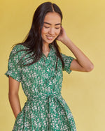Load image into Gallery viewer, Short-Sleeved Classic Shirtwaist Maxi Dress in Green Capel Liberty Fabric
