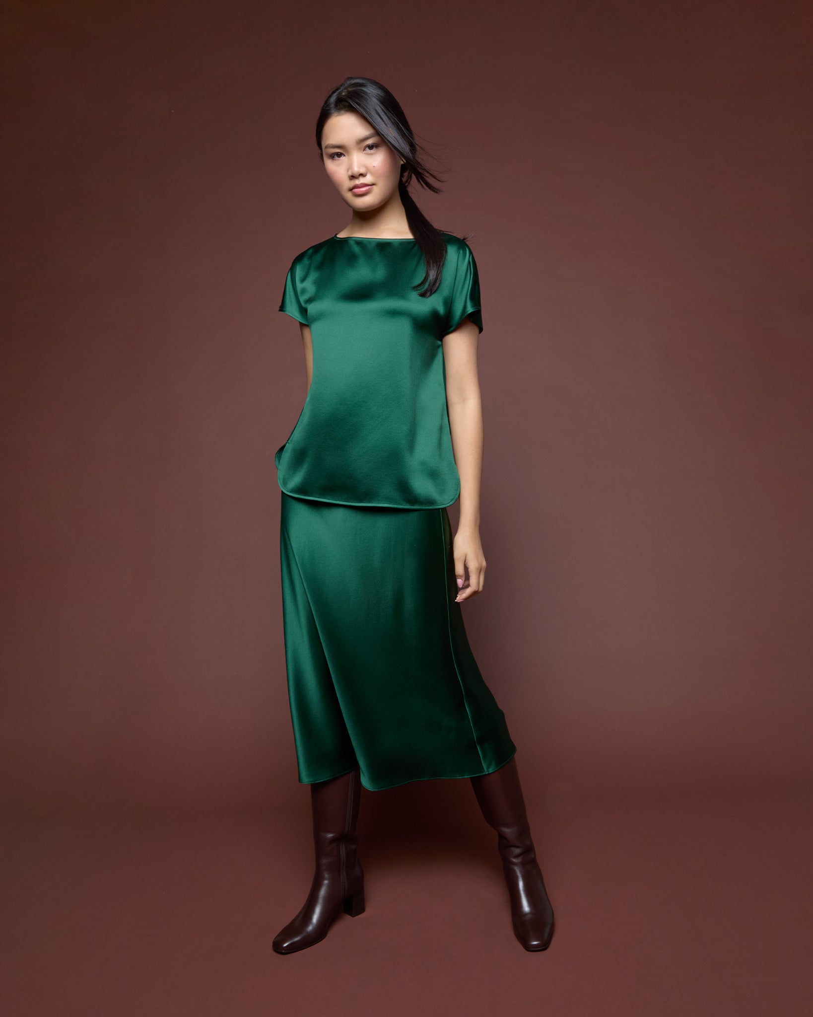 Mare Skirt in Forest Silk Charmeuse