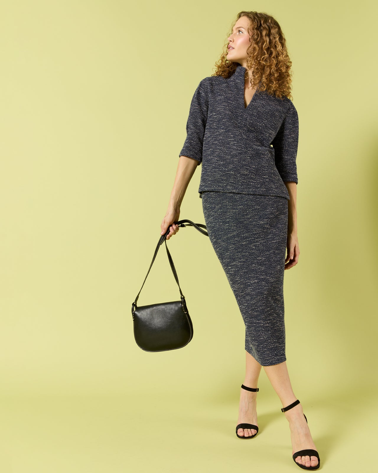 Medium Accordion Clara Crossbody Bag in Black Leather