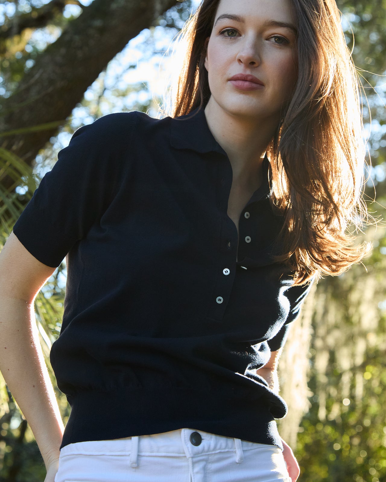 Tasha Polo Sweater in Navy Cotton