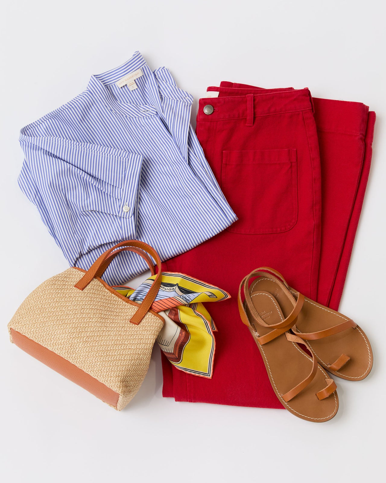 Camille Patch-Pocket Jean in Red Stretch Canvas