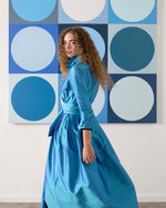 Load image into Gallery viewer, Classic Shirtwaist Maxi Dress in Azure Iridescent Silk Shantung
