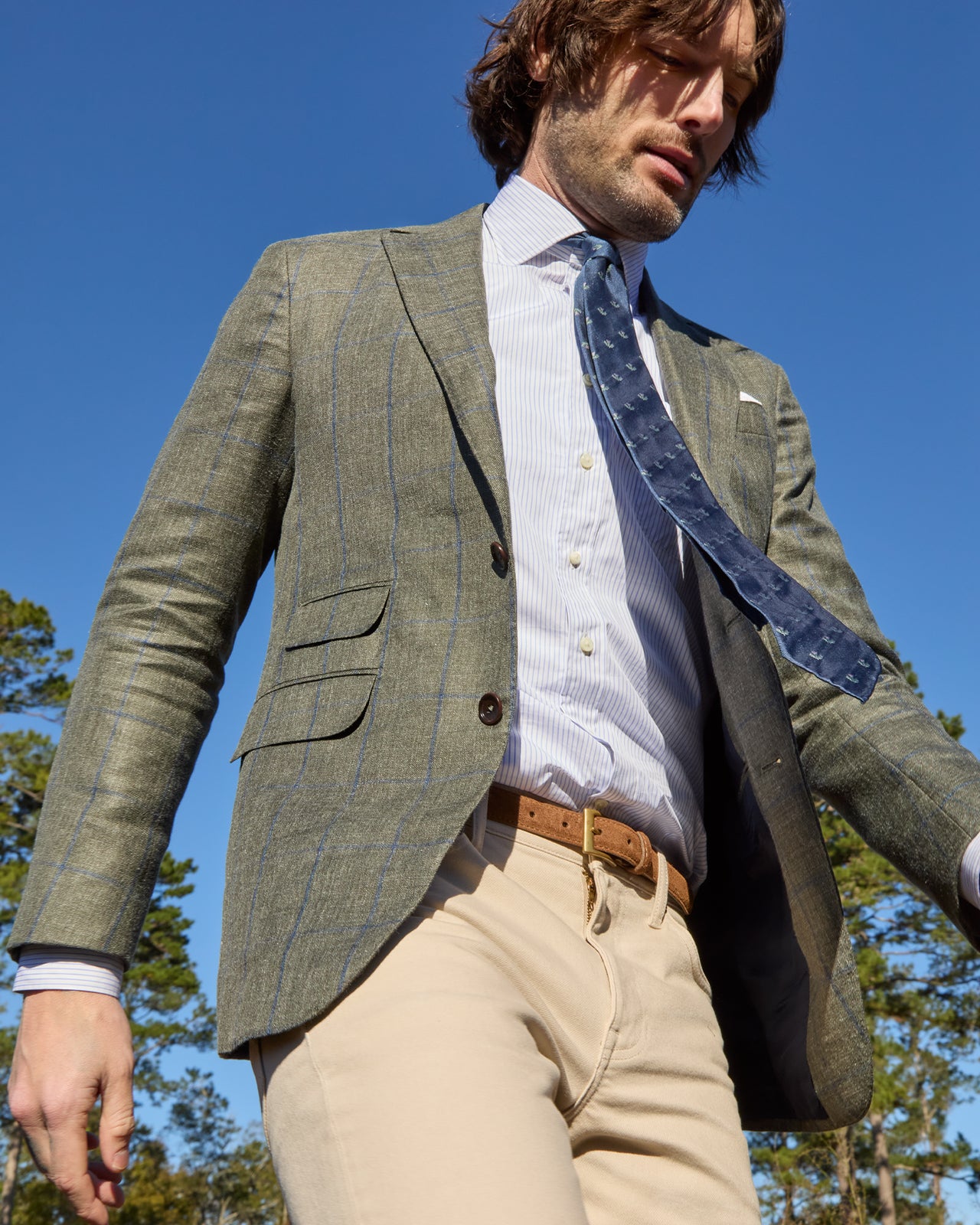 Virgil No. 2 Jacket in Olive/Blue Plaid Twill