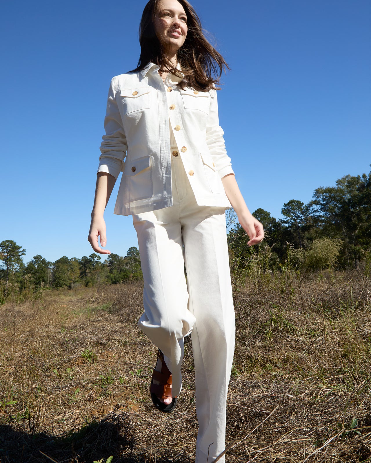 Field Jacket in Ivory Stretch Canvas