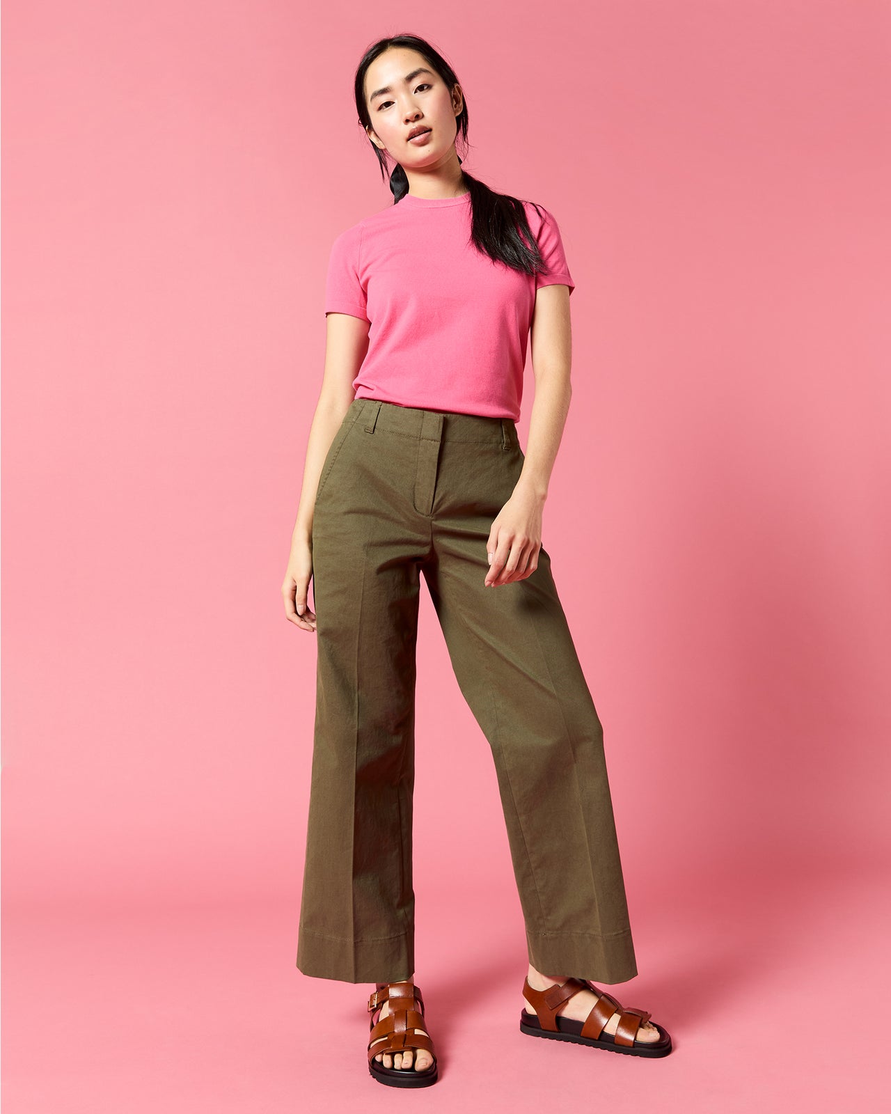 Frankie Cropped Pant in Olive Stretch Twill