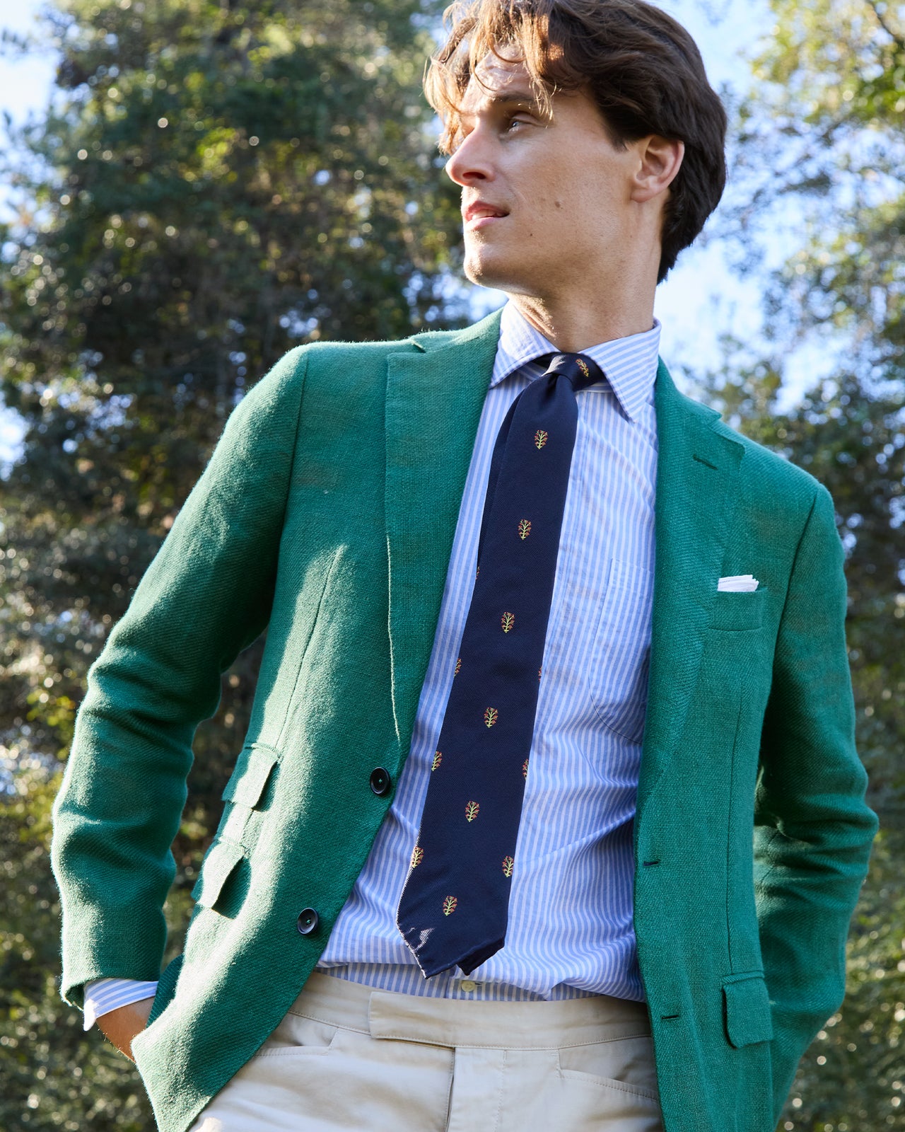 Silk Woven Club Tie in Navy Tree Of Life