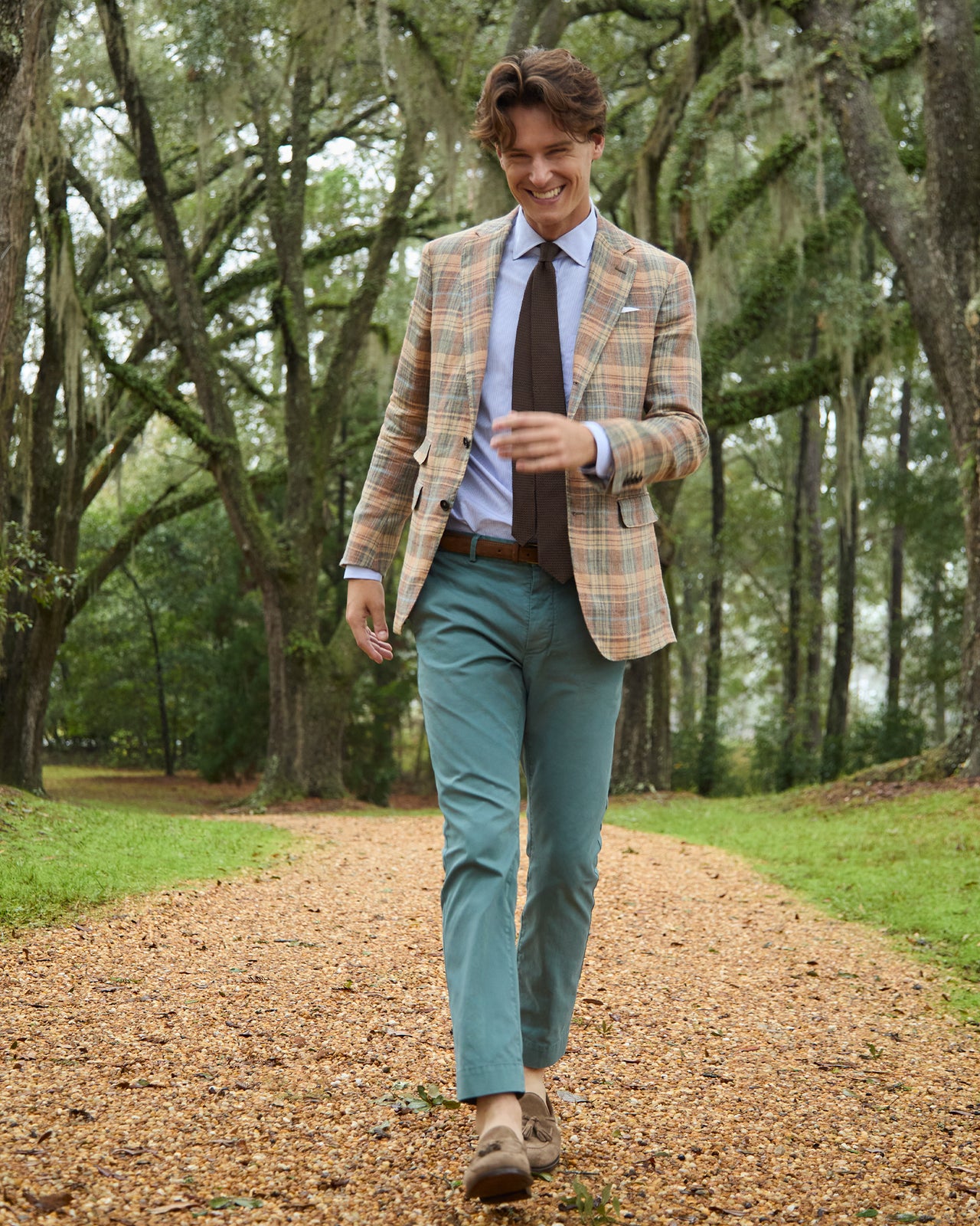 Virgil No. 2 Jacket in Wheat/Melon/Lovat Plaid Linen Hopsack