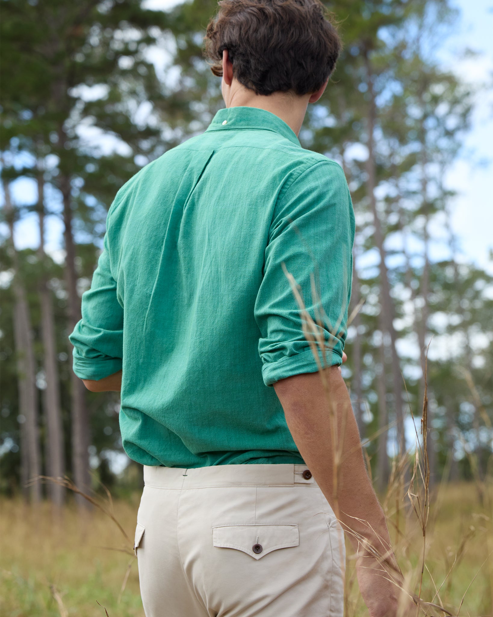 Handmade Button-Down Sport Shirt in Bluegrass Solid Madras