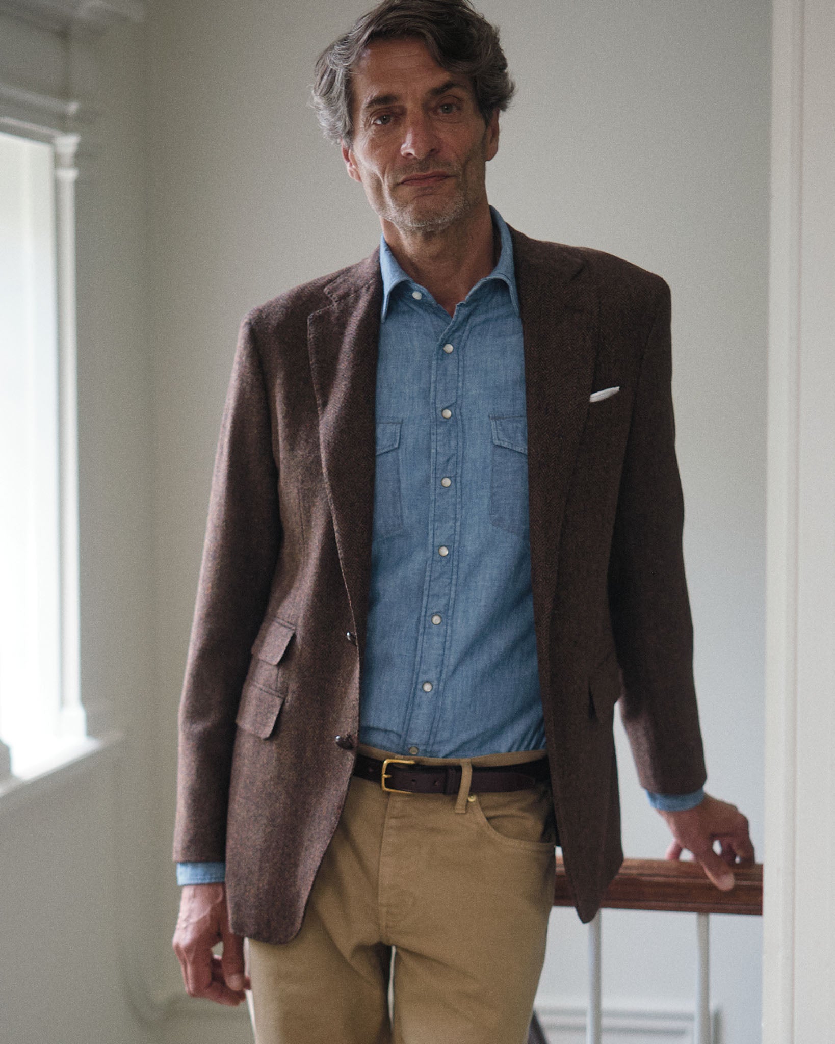 Western Work Shirt in Extra Light Washed Indigo Chambray