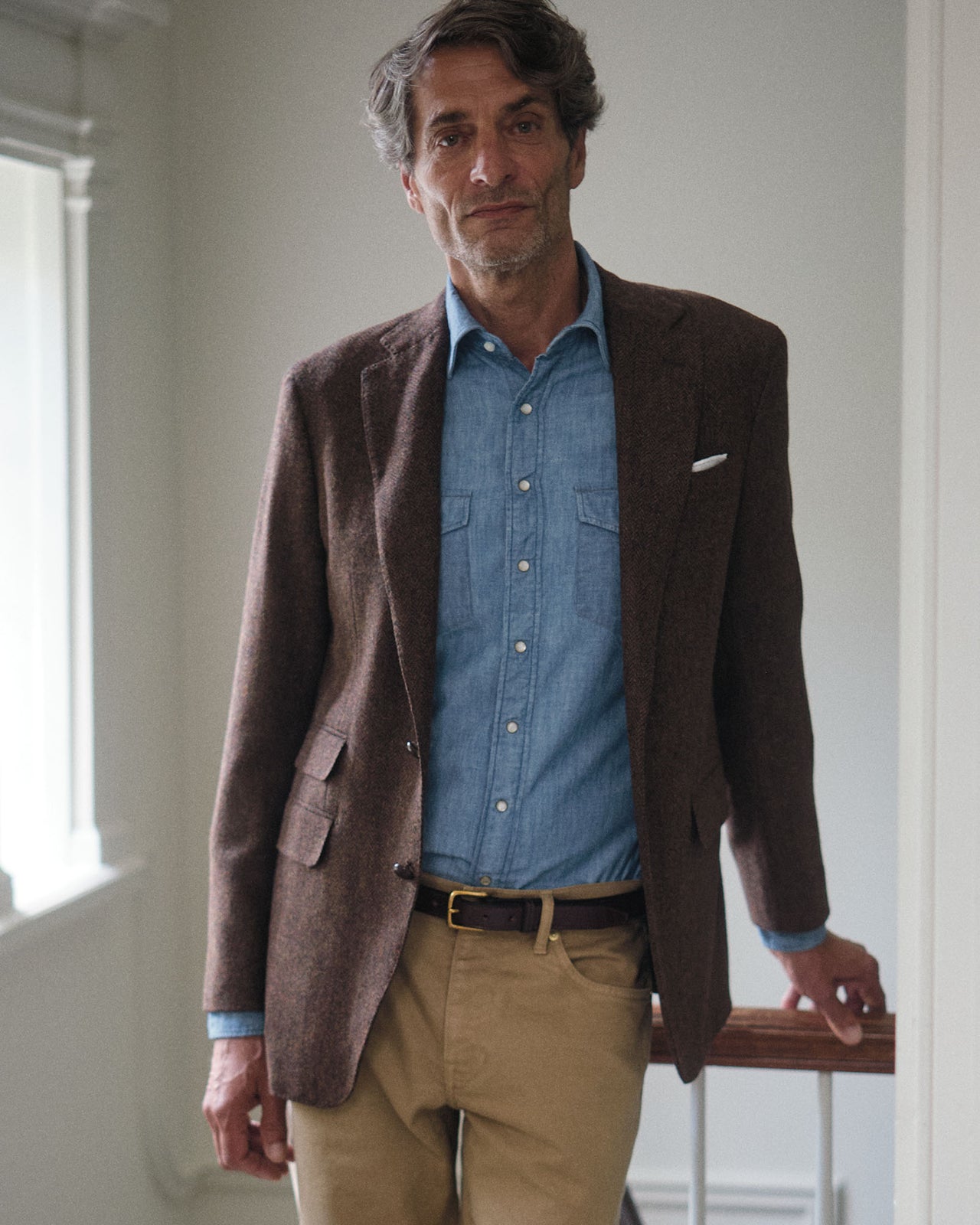 Western Work Shirt in Extra Light Washed Indigo Chambray