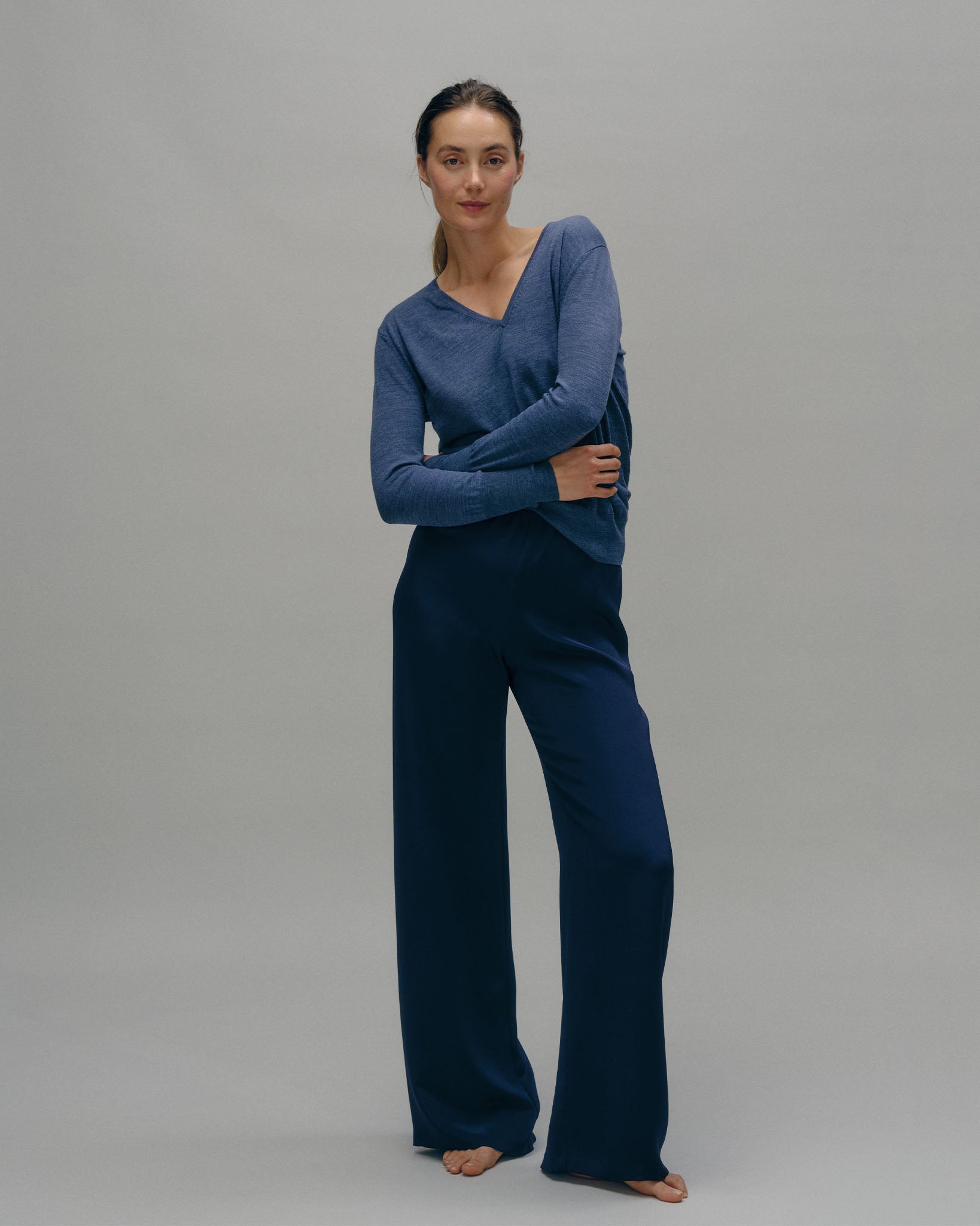 Kelly Pant in Navy Silk Crepe de Chine