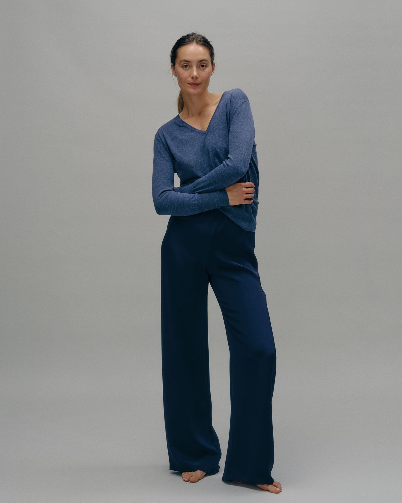 Kelly Pant in Navy Silk Crepe de Chine