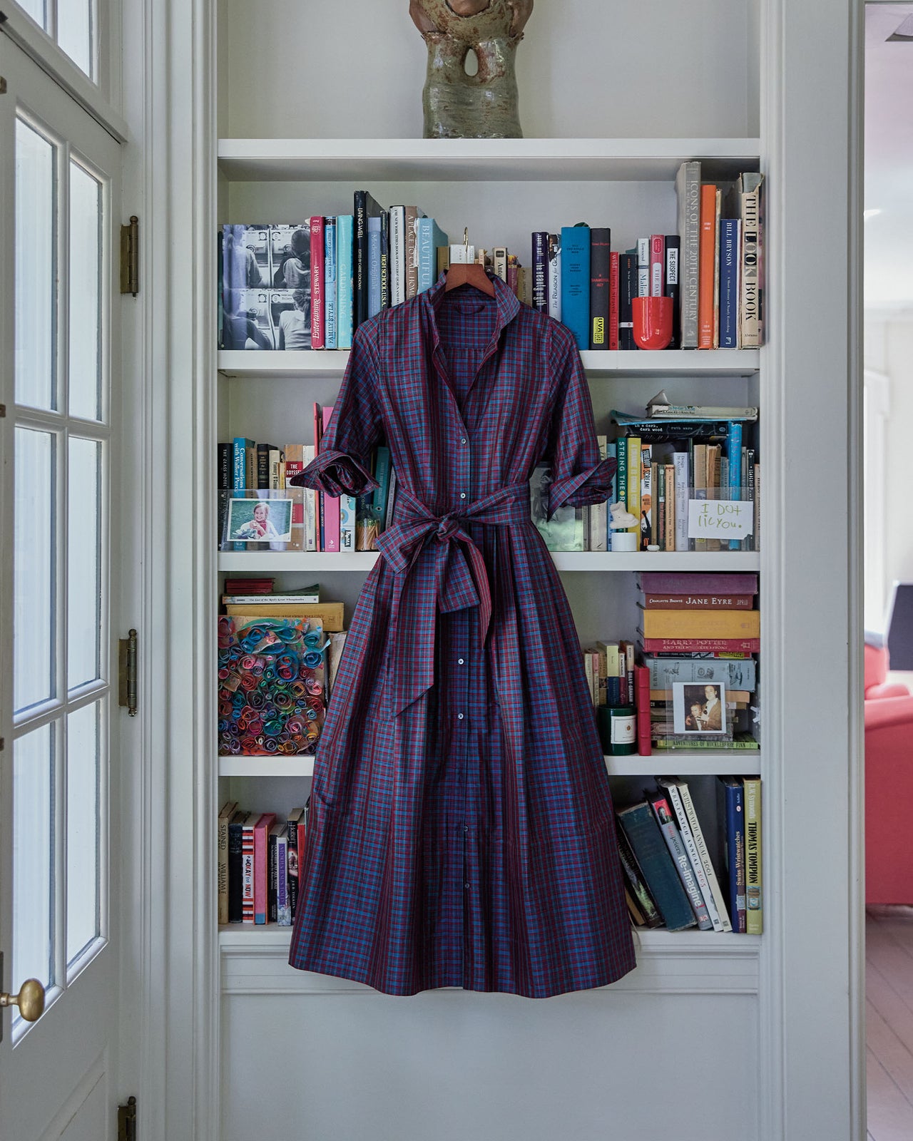 Classic Shirtwaist Maxi Dress in Mini Macbeth Tartan Iridescent Silk Shantung