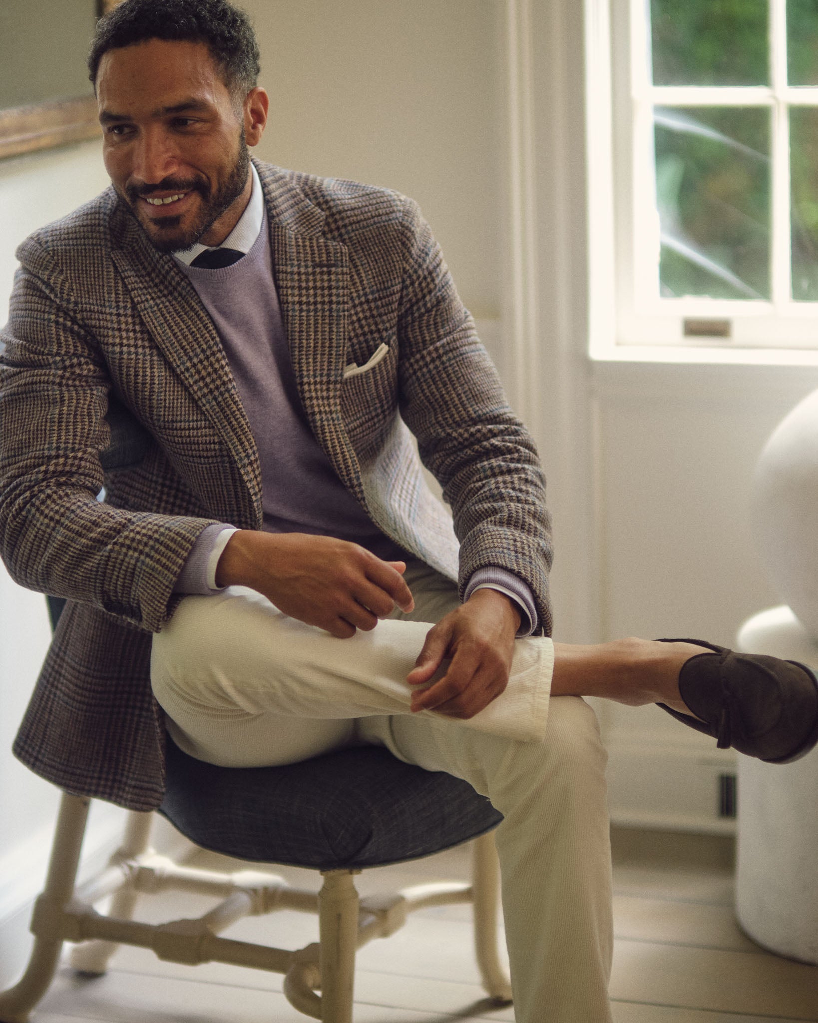 Virgil No. 3 Jacket in Bone/Brown/Lavender Glen Plaid Tweed