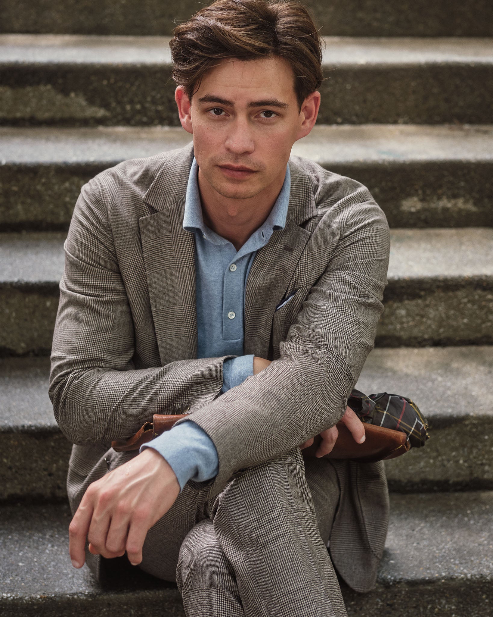 Ghost Blazer in Chocolate/Oat Glen Plaid Brushed Hopsack