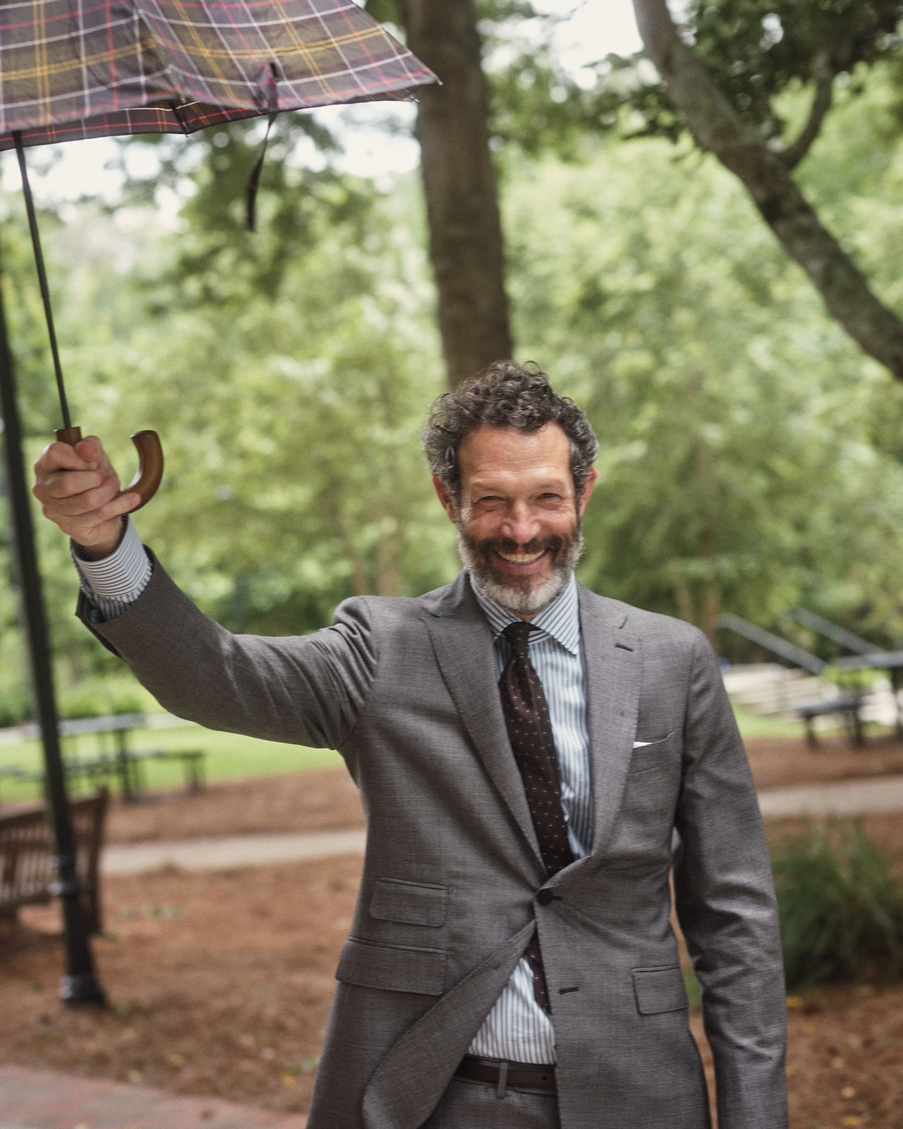 Spread Collar Dress Shirt in Olive/Sky Stripe Poplin