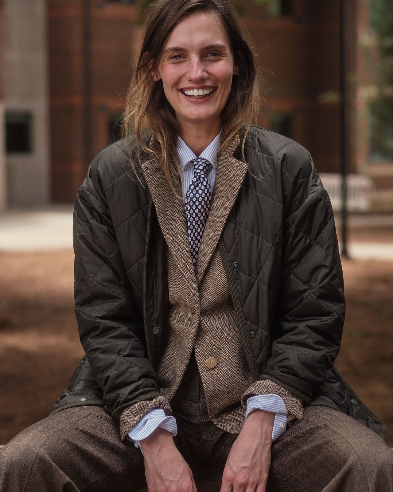 Silk Print Tie in Navy/Lilac Flower