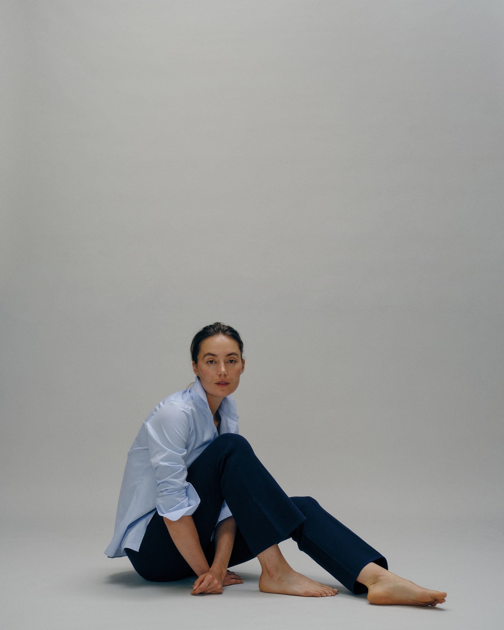 Lara Knit Flare Cropped Pant in Navy Supima Cotton