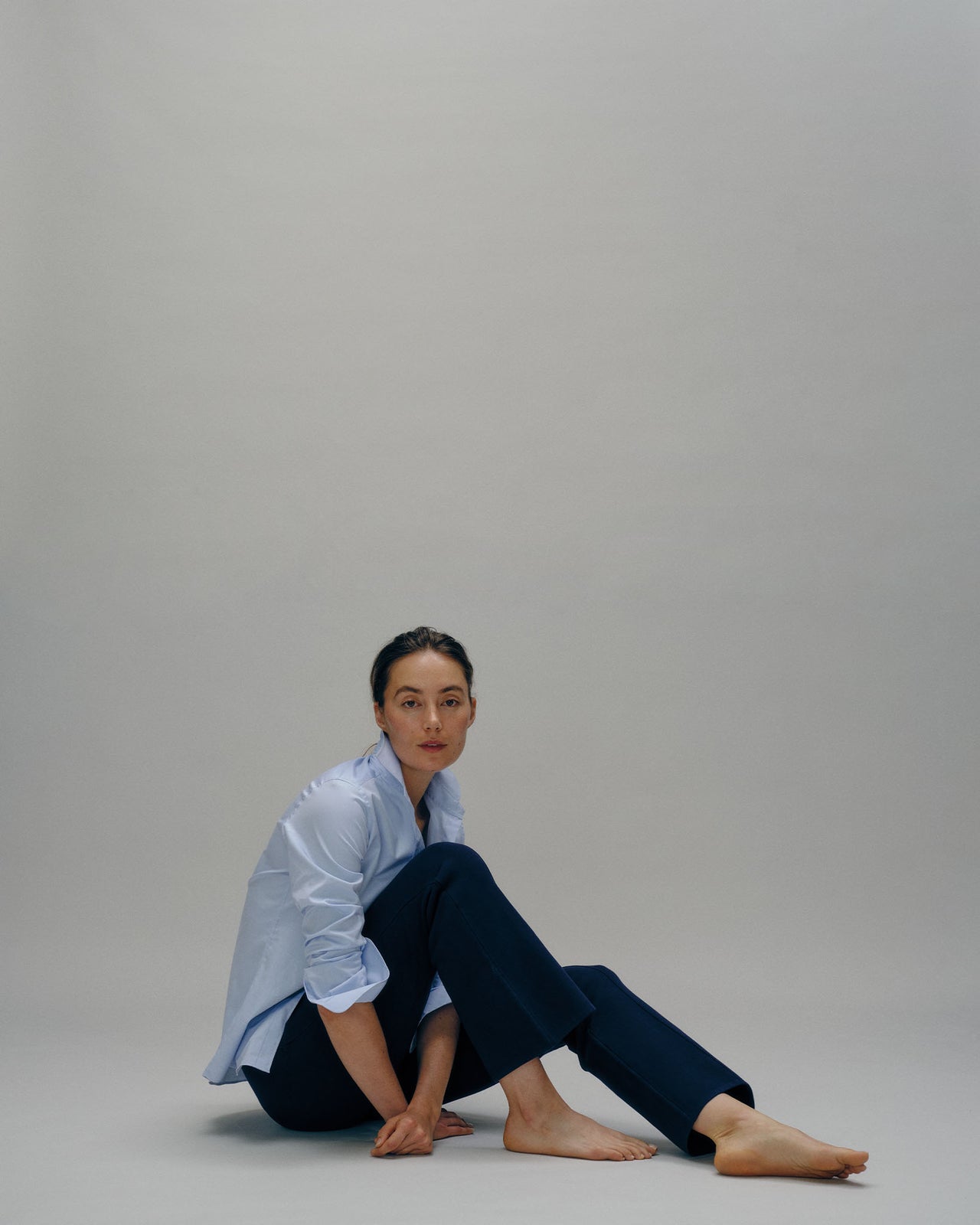 Lara Knit Flare Cropped Pant in Navy Supima Cotton