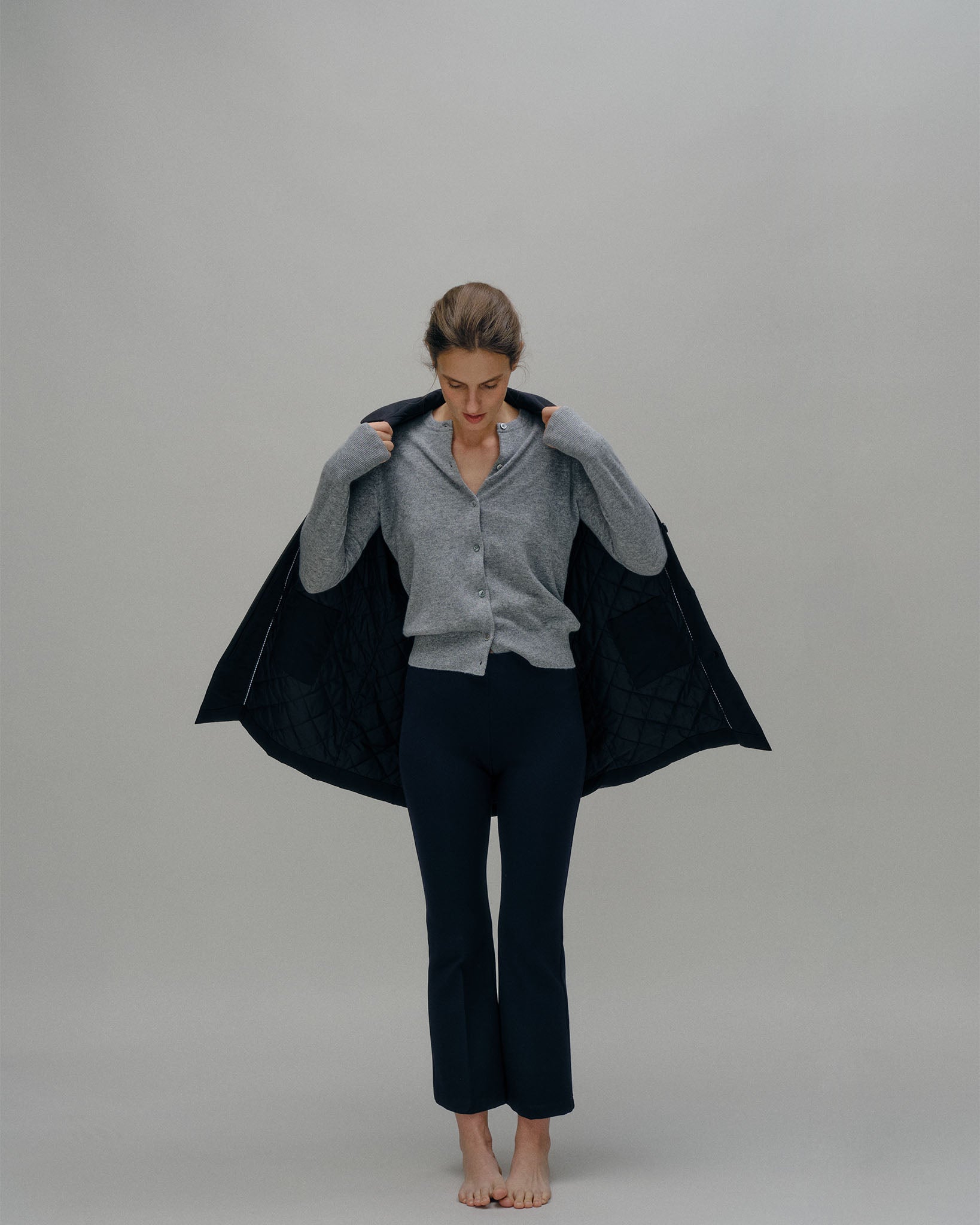 Faye Flare Cropped Pant in Black Ponte Knit