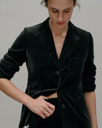 Load image into Gallery viewer, Fayette Flare Cropped Pant in Forest Stretch Velveteen
