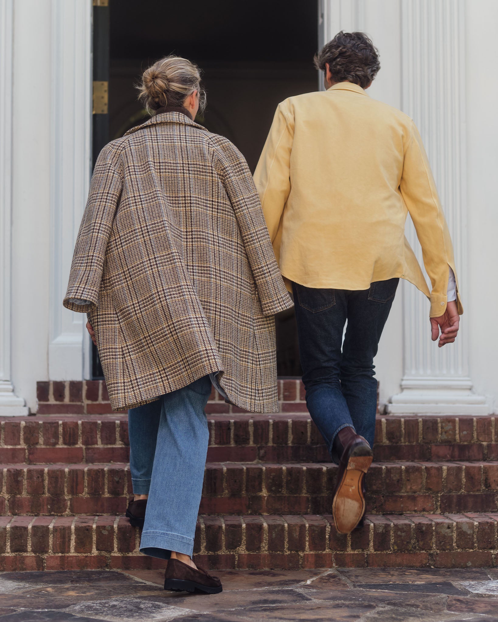 Balmacaan Coat in Brown/Sky Glen Plaid Harris Tweed | Shop
