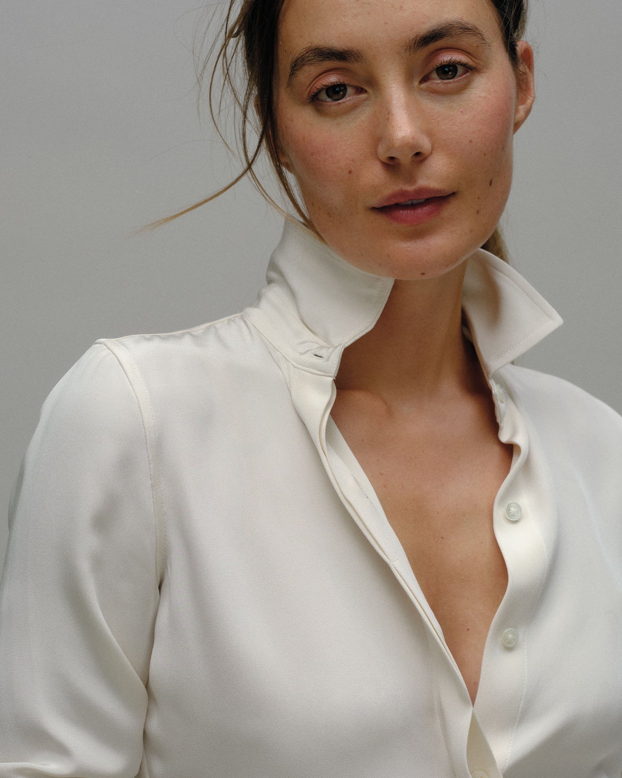 Classic Blouse in Ivory Silk Crepe de Chine