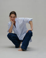 Load image into Gallery viewer, Christiane Bib-Front Tunic in Sky Poplin
