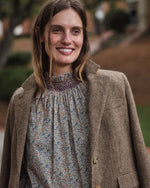 Load image into Gallery viewer, Phoebe Smocking Top in Blue/Red Katie &amp; Millie Liberty Fabric
