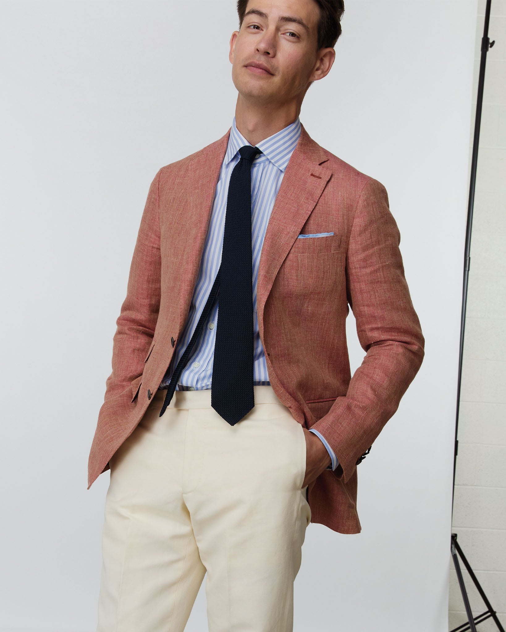 Spread Collar Dress Shirt in Sky Awning Stripe Poplin