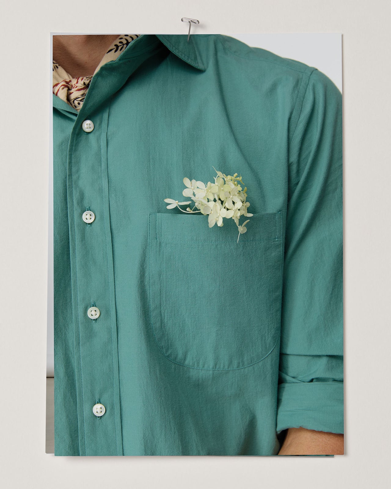 Spread Collar Sport Shirt in Green Shadow Stripe Poplin