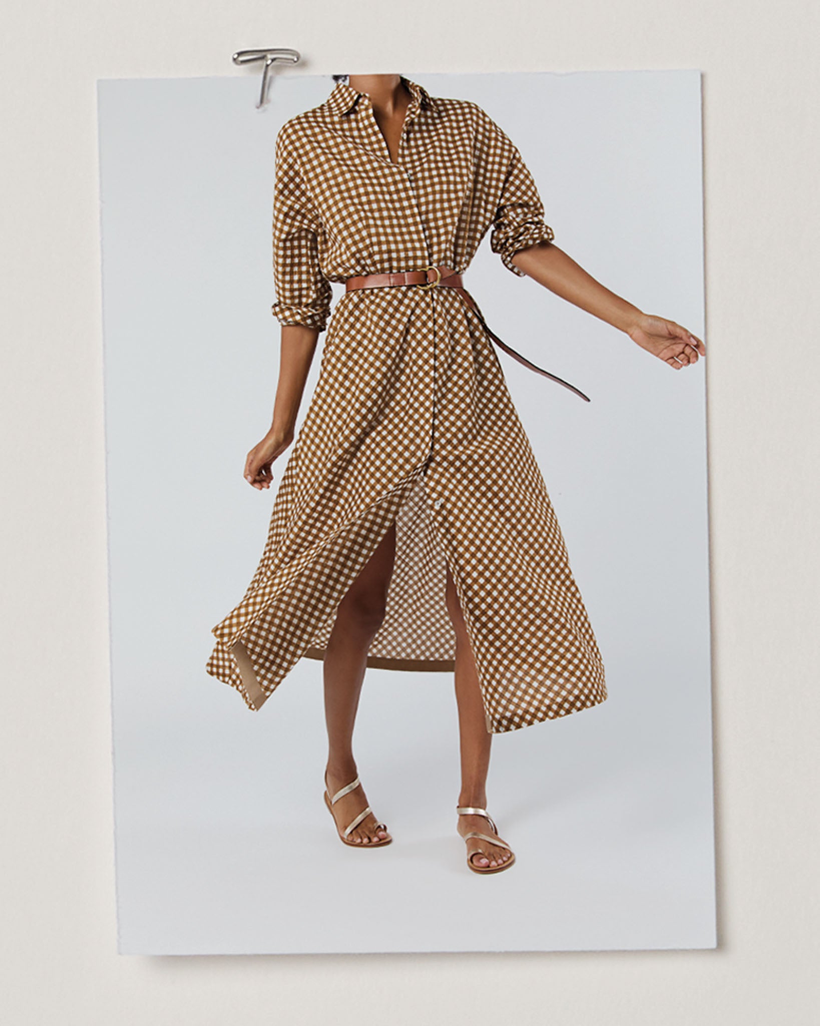 gingham cotton dress Charlie Shirtwaist Dress in Tobacco/Ivory Gingham Crinkle Cotton