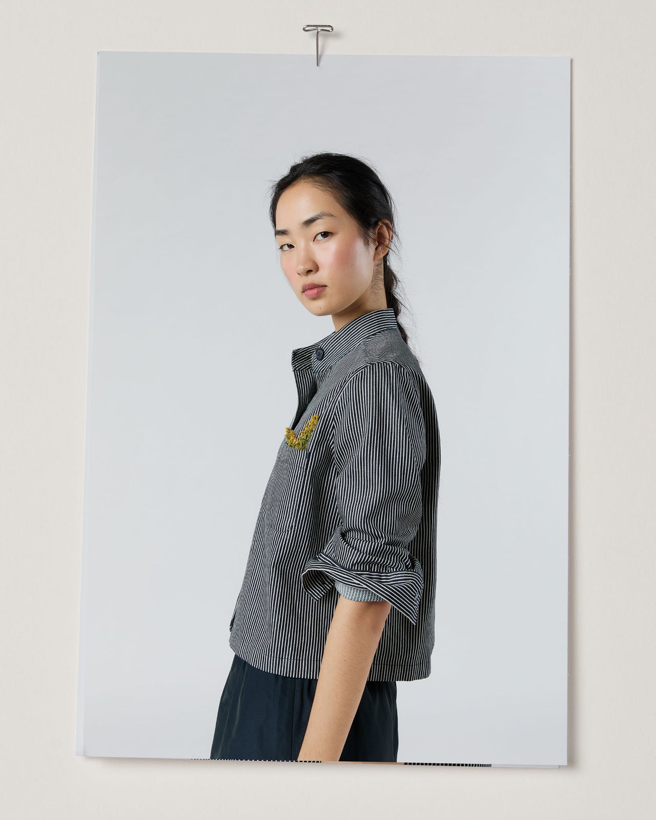 Short Chore Jacket in Indigo Railroad Stripe Denim
