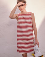 Load image into Gallery viewer, Madelyn Dress in Cherry/Natural Bold Stripe Canvas
