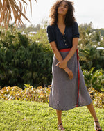 Load image into Gallery viewer, Colleen Wrap Skirt in Navy/Bone/Khaki Windowpane Linen
