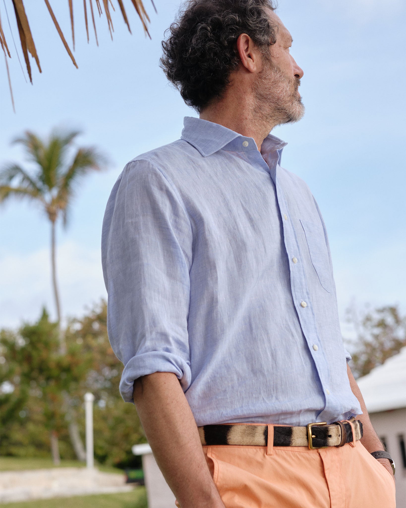 Spread Collar Sport Shirt in Sky Linen | Sid Mashburn | Shop Sid