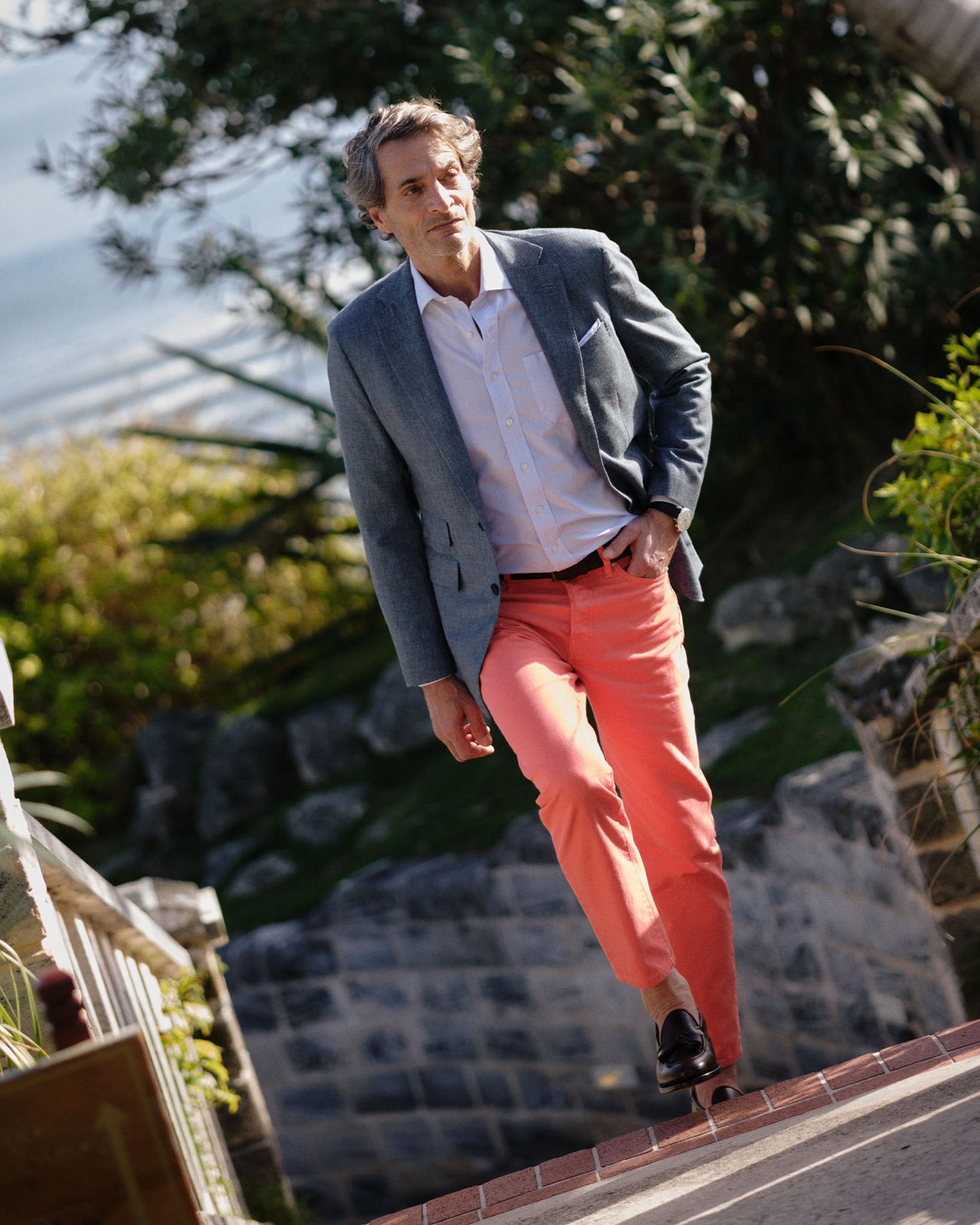 Slim Straight 5-Pocket Pant in Coral Canvas