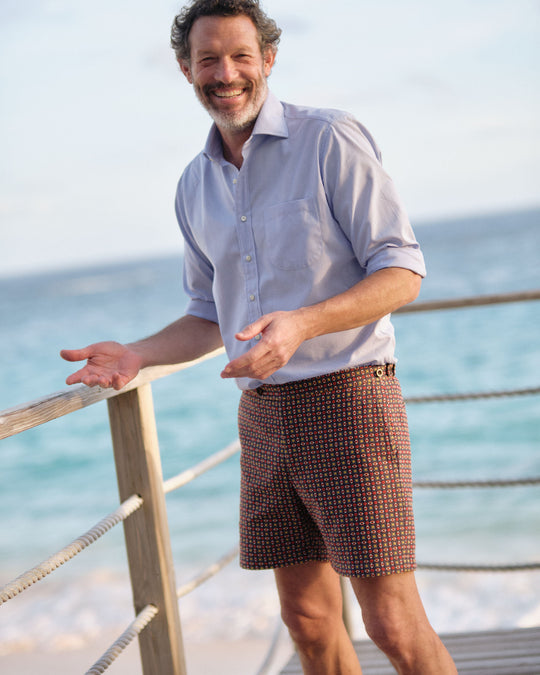 Side-Tab Field Short in Slate/Red/Yellow Square Jacquard