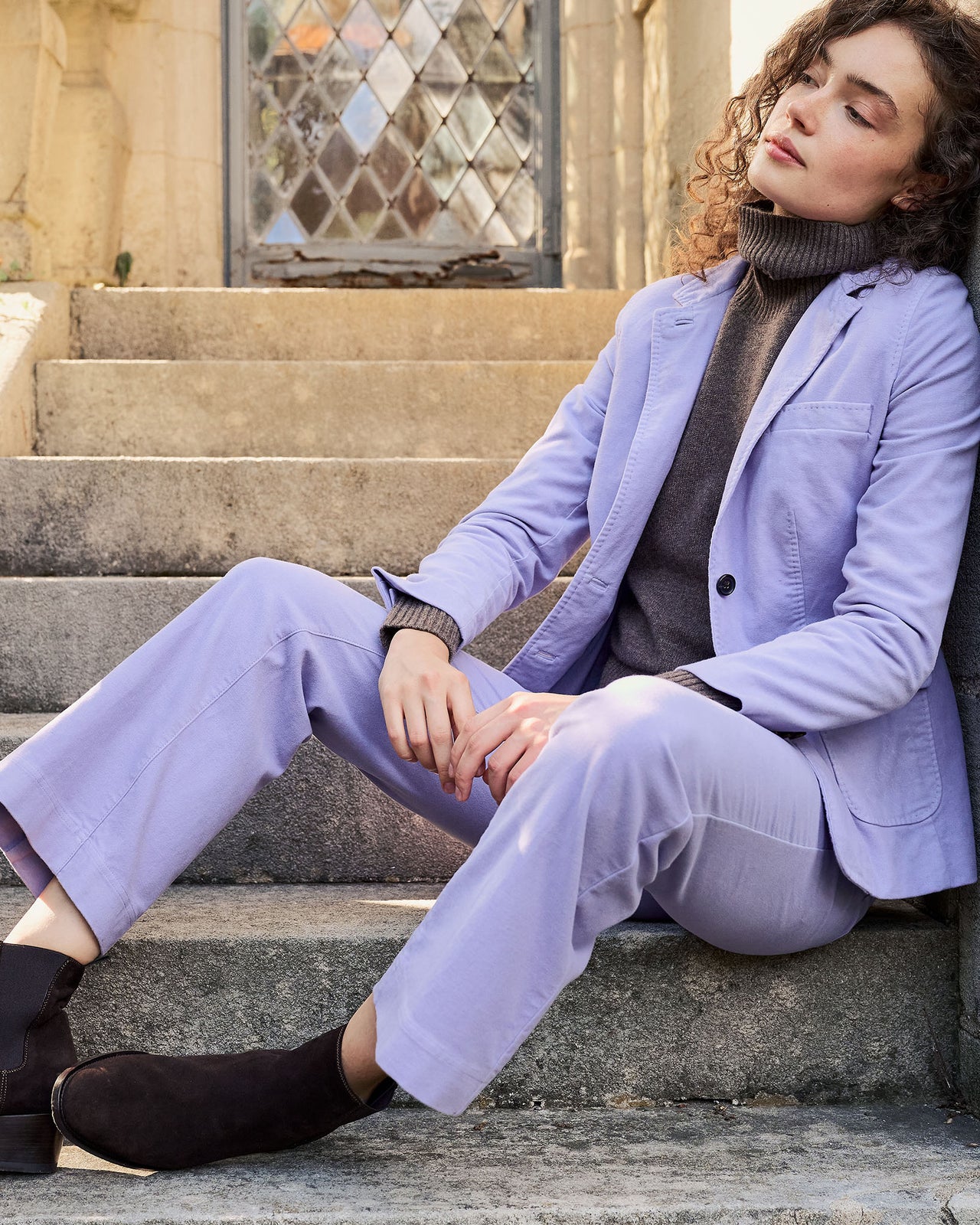 Kendall Flare 5-Pocket Jean in Lavender Stretch Moleskin