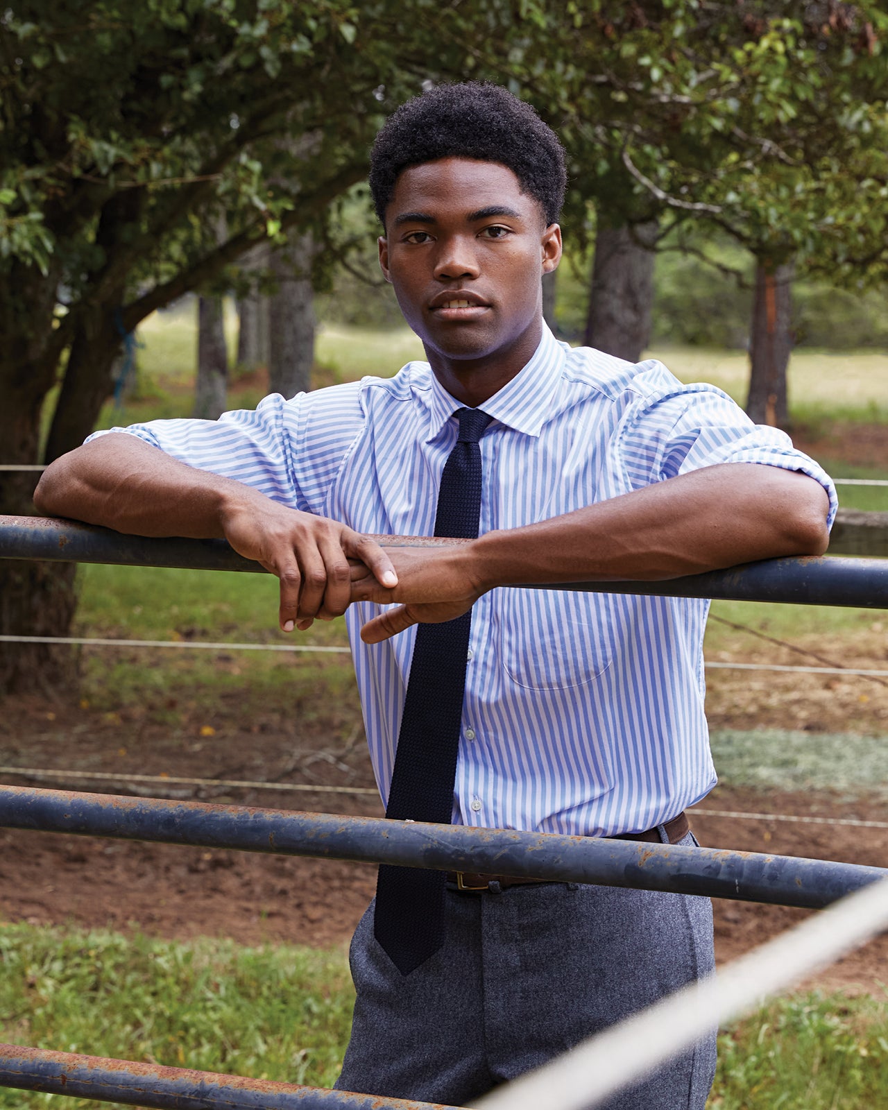 Spread Collar Dress Shirt in Sky Awning Stripe Poplin - 16 / 33 by Sid Mashburn Spread Collar Dress Shirt in Sky Awning Stripe Poplin - 16 / 33 by Sid Mashburn