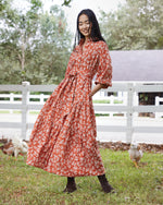Load image into Gallery viewer, Isla Shirtdress in Orange Autumn Floral Crinkle Cotton
