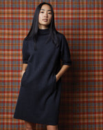 Load image into Gallery viewer, Rowan Short-Sleeved Funnel-Neck Dress in Heather Coal Merino Wool
