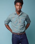 Load image into Gallery viewer, Western Work Shirt in Hunter/Bone Gingham Brushed Twill
