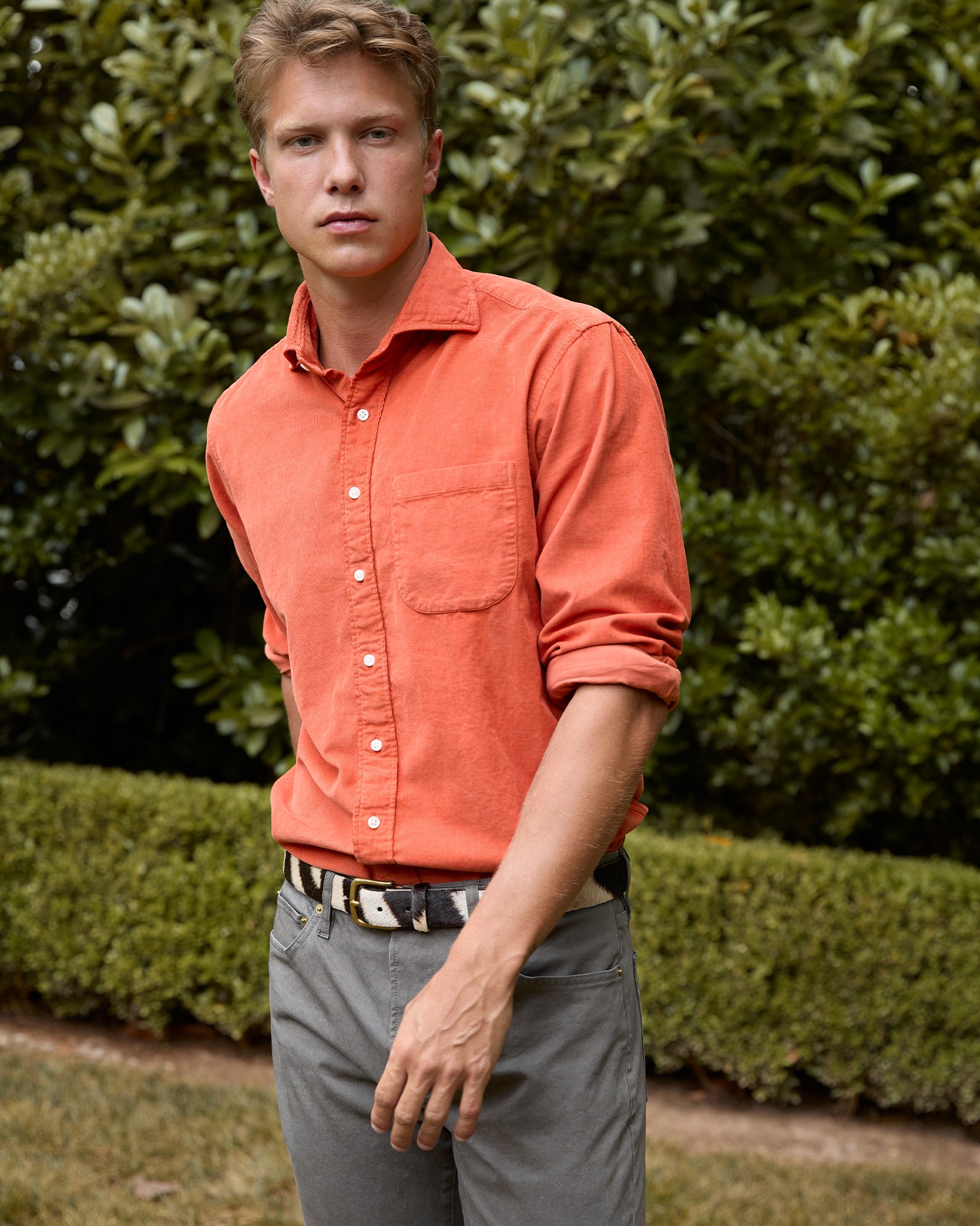 Spread Collar Sport Shirt in Ginger Corduroy