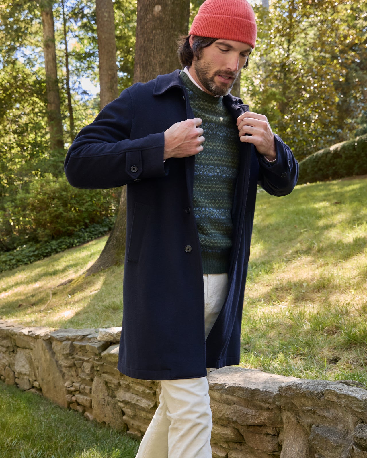 Tailored Traveler's Trench in Navy Wool/Cashmere Flannel | Shop